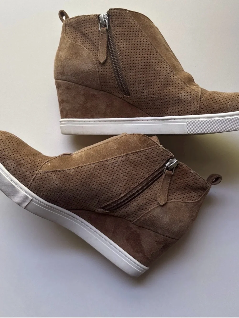 Paolo‎ Taupe Suede Perforated Wedge Sneakers